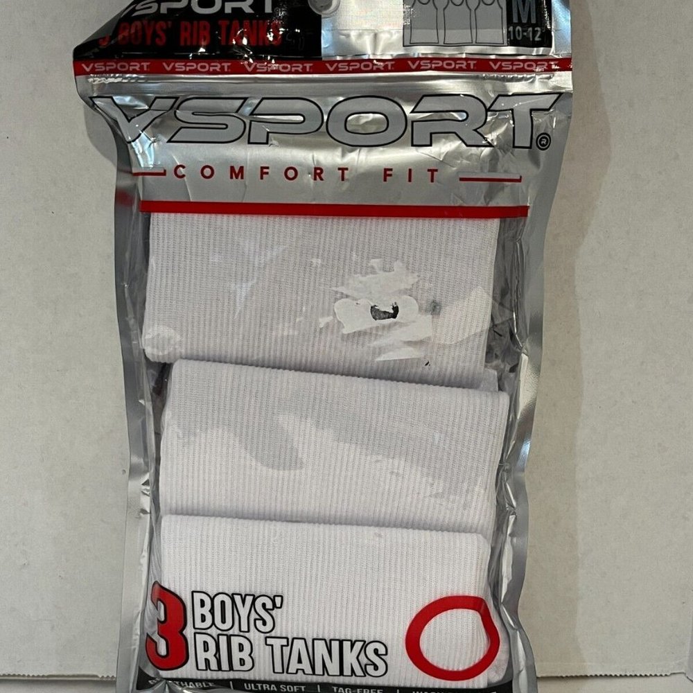 VSport Boys Rib Tanks White 3 pc Set Machine Washable Medium, NEW